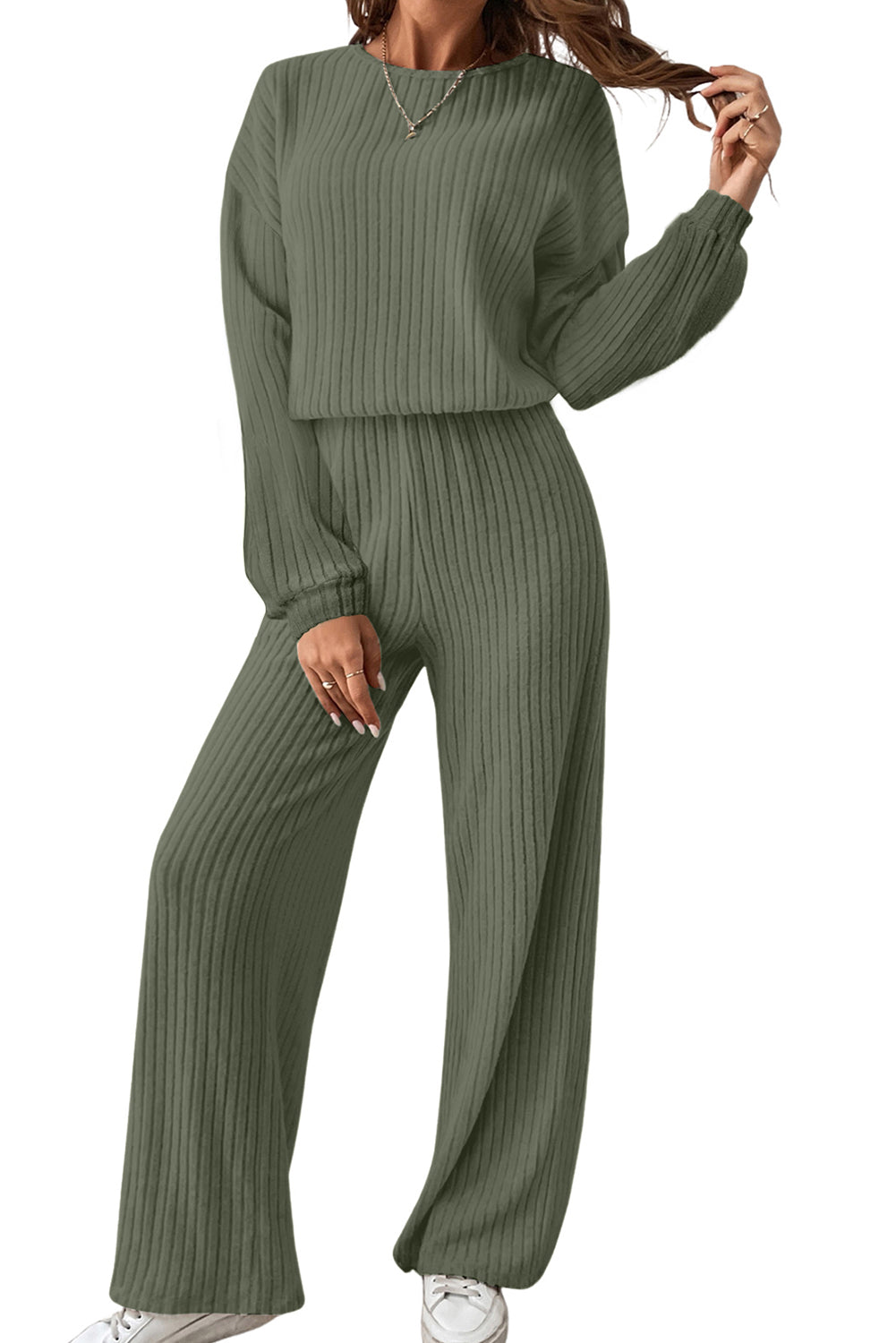 Ribbed Knit Keyhole Back High Waist Jumpsuit - ThingsWeUseAndLove 