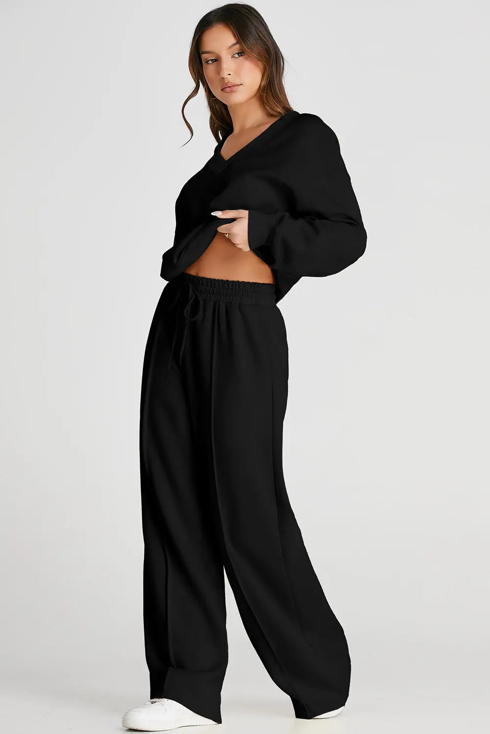 V-Neck Long Sleeve Top and Pants Active Set - ThingsWeUseAndLove 