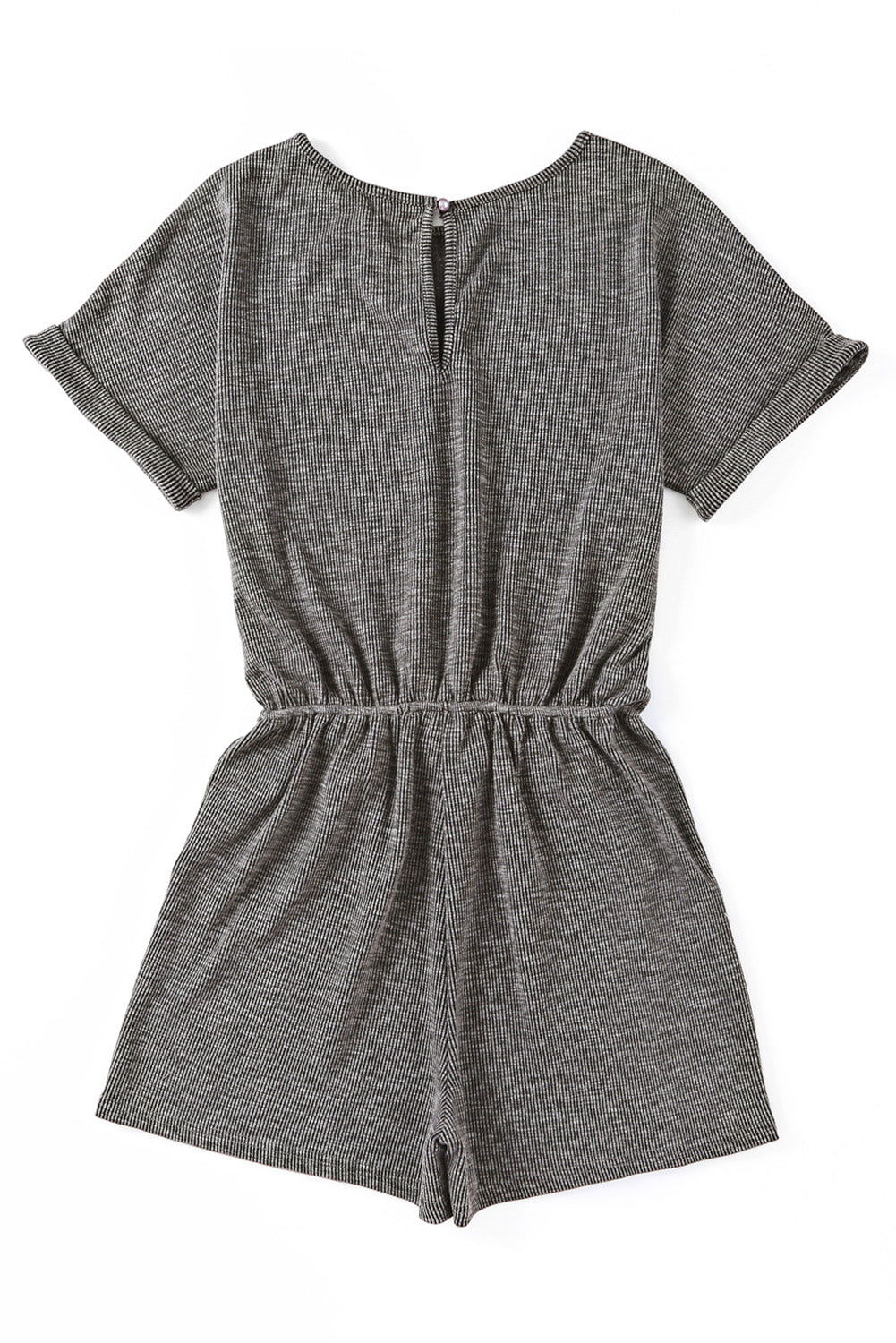 Gray Solid Casual Ribbed Elastic Waist Romper - ThingsWeUseAndLove 