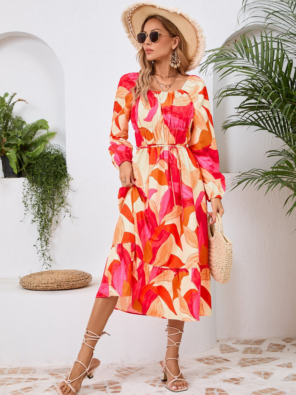 Edite Long Sleeve Printed  Midi Dress - ThingsWeUseAndLove 
