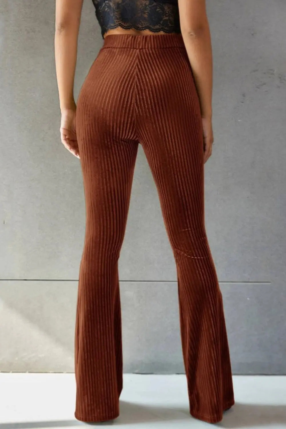 Poppy Ribbed High Waist Flare Pants - ThingsWeUseAndLove 
