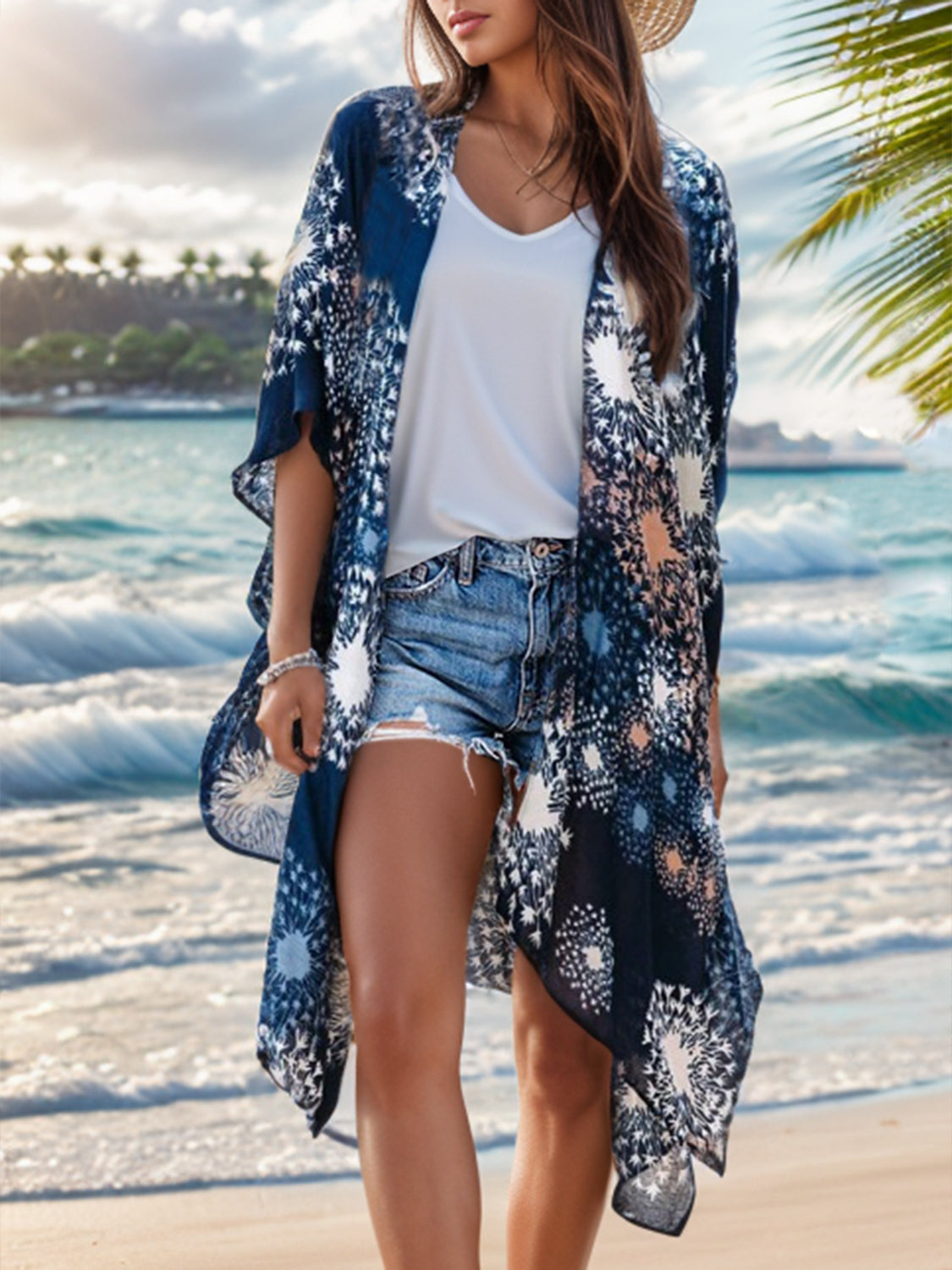 Polly Printed Open Front Cover-Up - ThingsWeUseAndLove Dark-Blue-One-Size