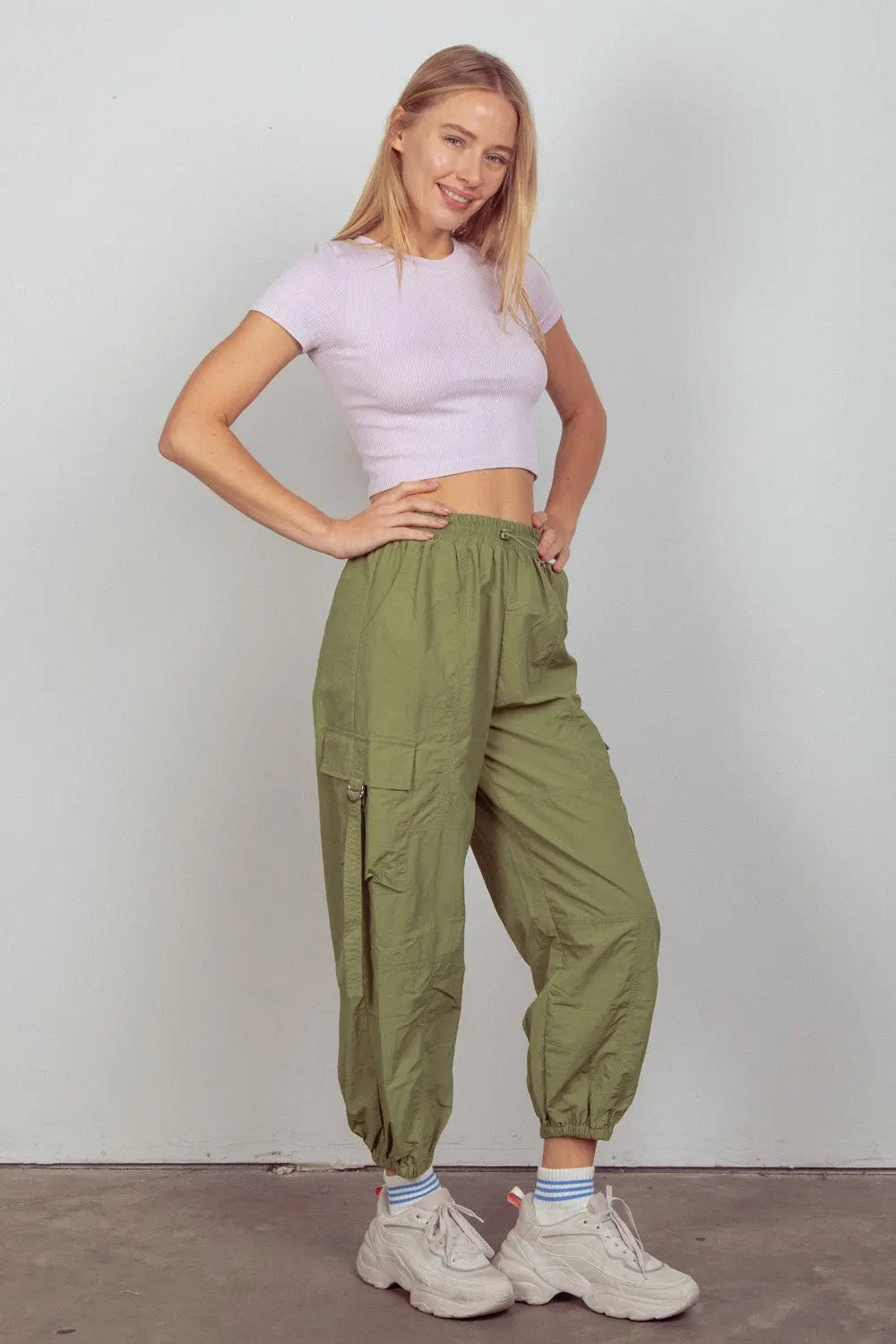 Kam  Elastic Waist Woven Cargo Pants - ThingsWeUseAndLove 