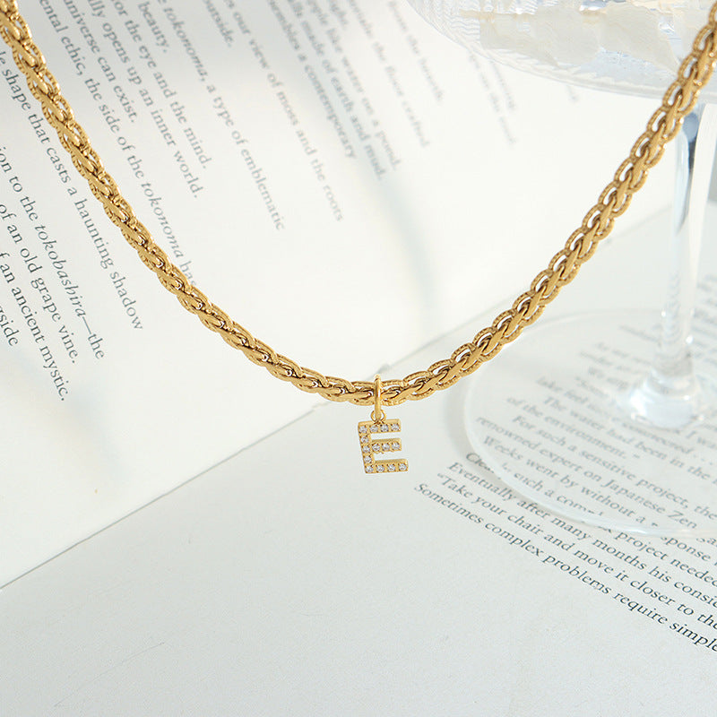 Brass Inlaid Zircon Letter Pendant Necklace - ThingsWeUseAndLove 