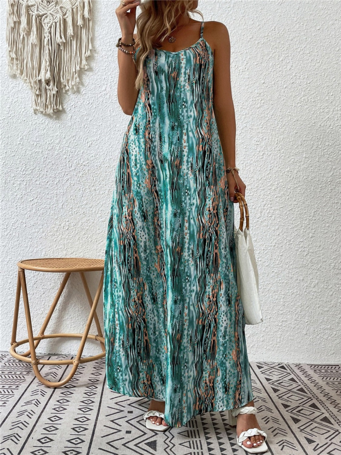 Full Size Printed Scoop Neck Maxi Cami Dress - ThingsWeUseAndLove 
