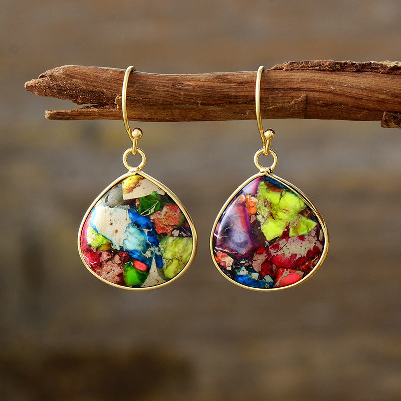 18K Gold-Plated Natural Stone Earrings - ThingsWeUseAndLove Lime-One-Size