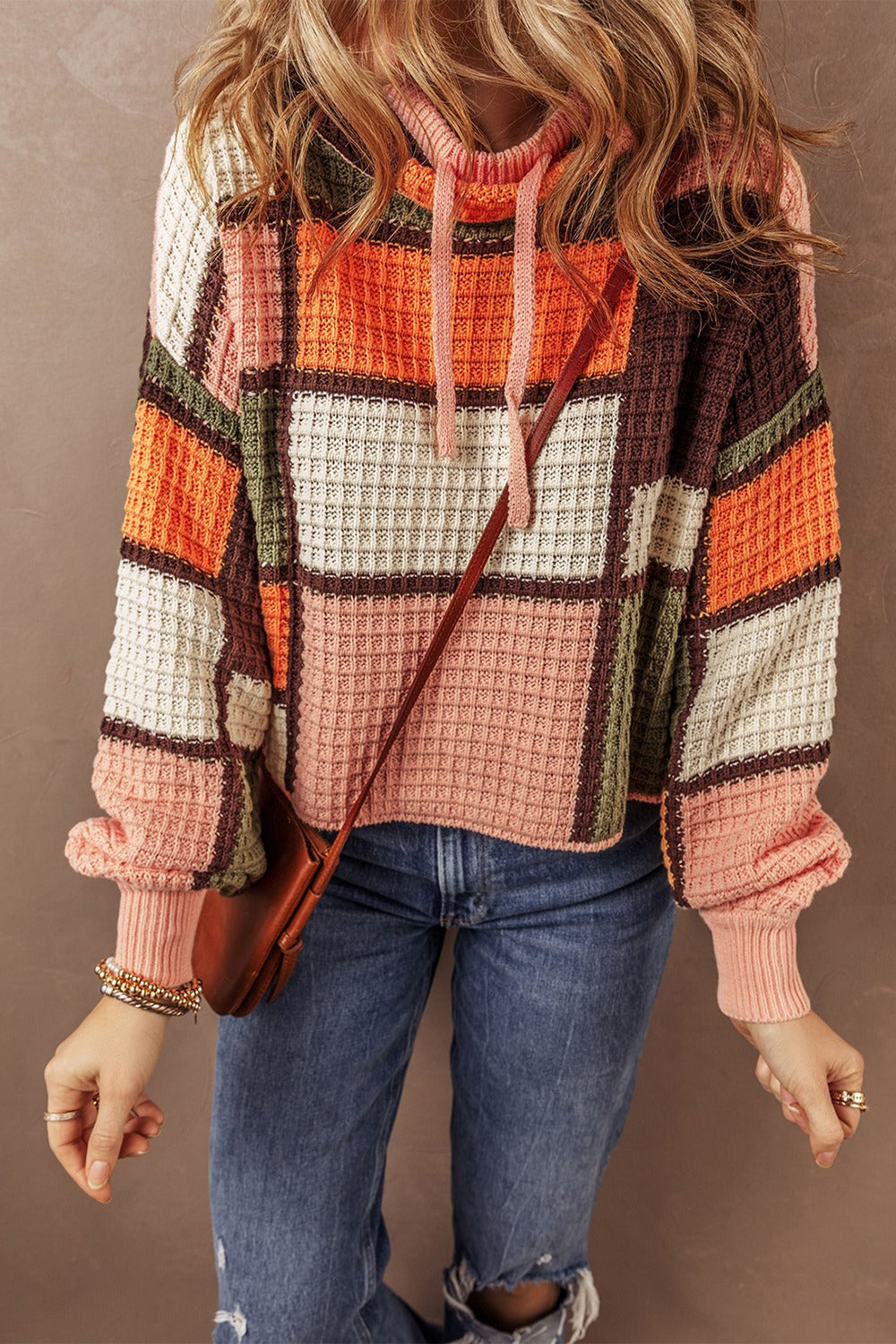 Drawstring Color Block Long Sleeve Sweater - ThingsWeUseAndLove 