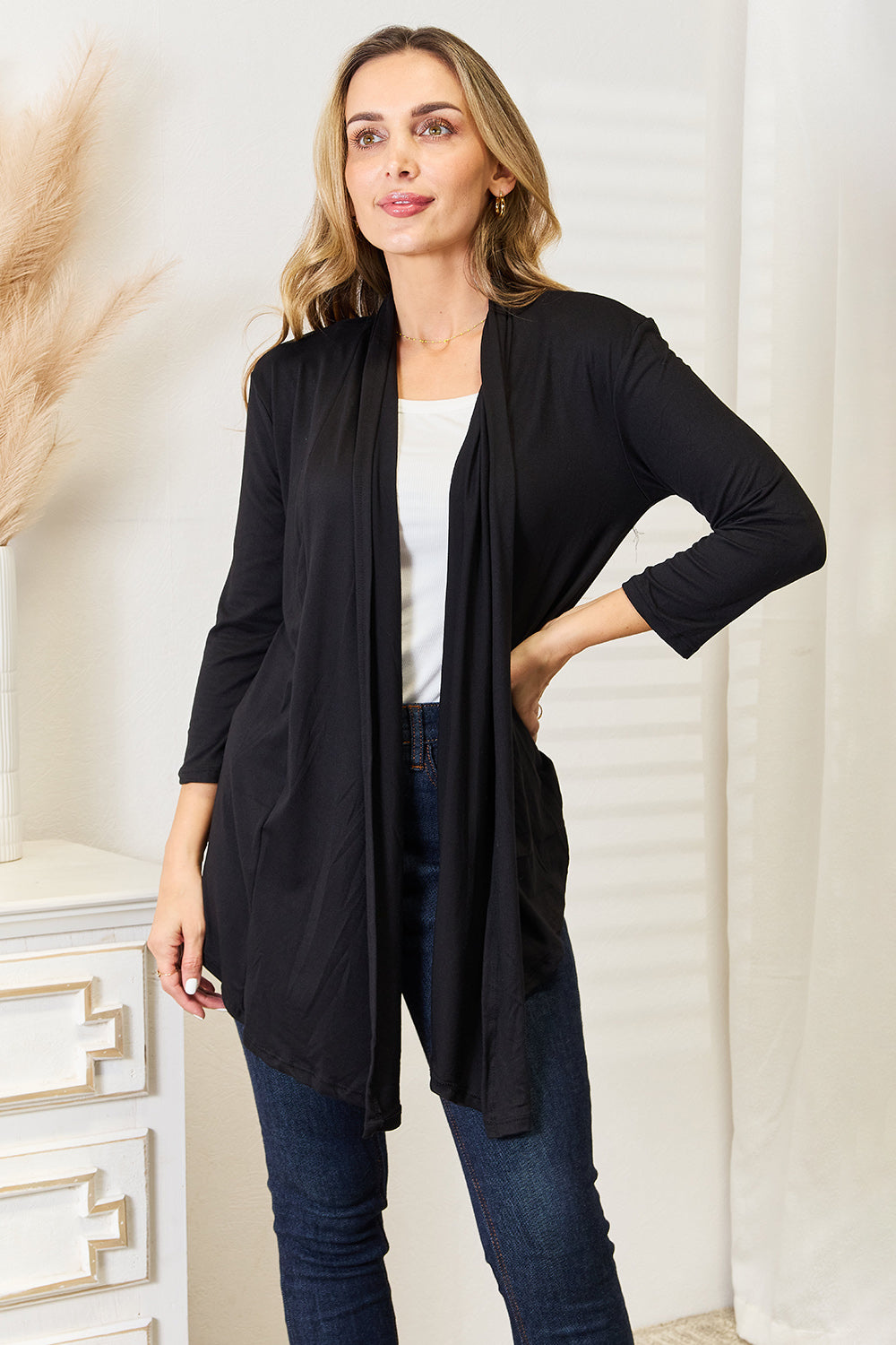 Black Open Front Cardigan - ThingsWeUseAndLove