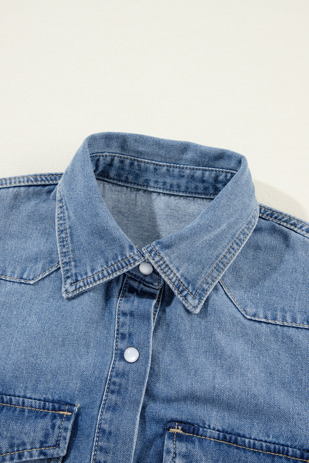 Slim Buttoned Dusk Blue Flap Pockets Denim Shirt - ThingsWeUseAndLove 