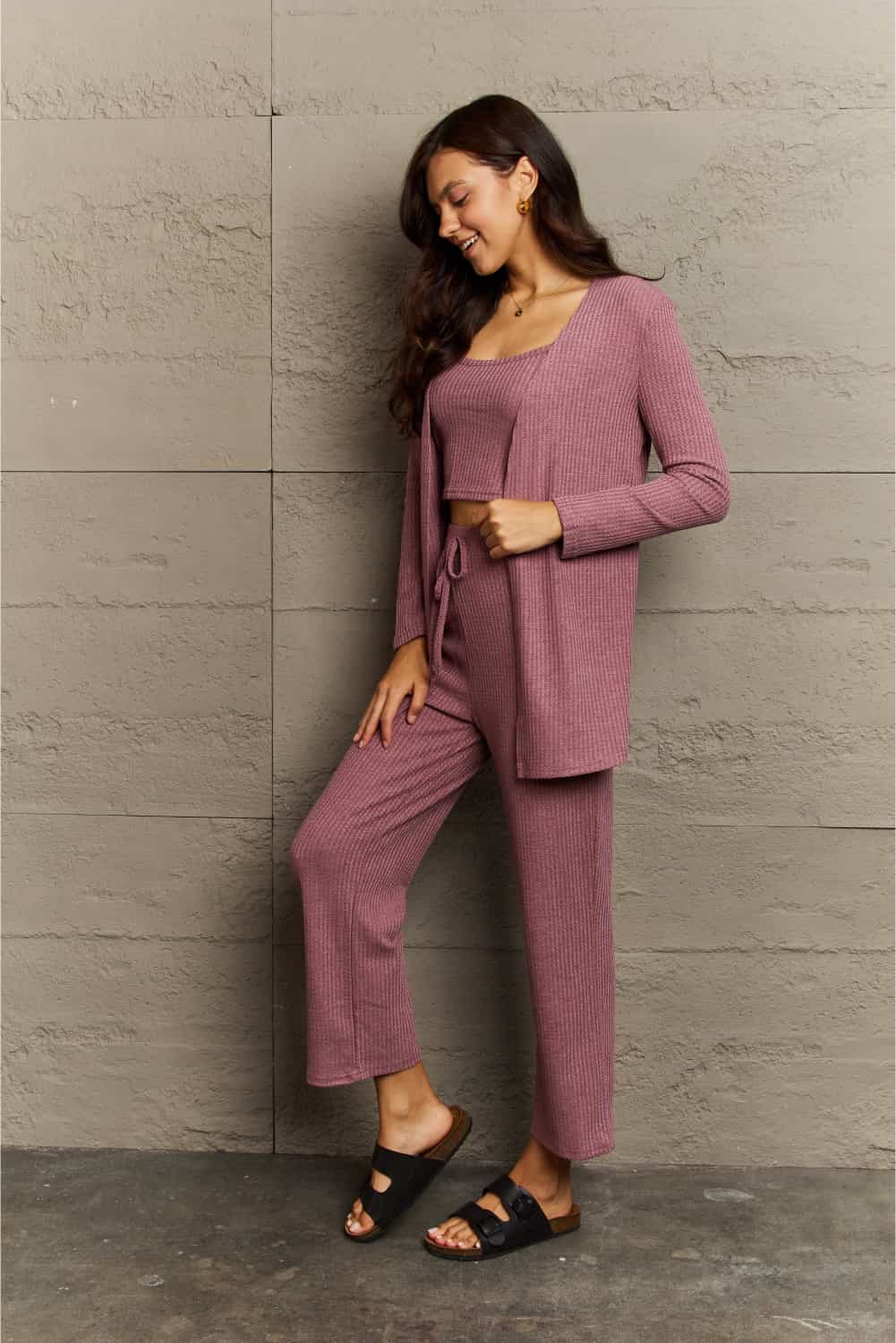 Gracie Size Inclusive Cropped Top, Long Pants and Cardigan Lounge Set - ThingsWeUseAndLove 
