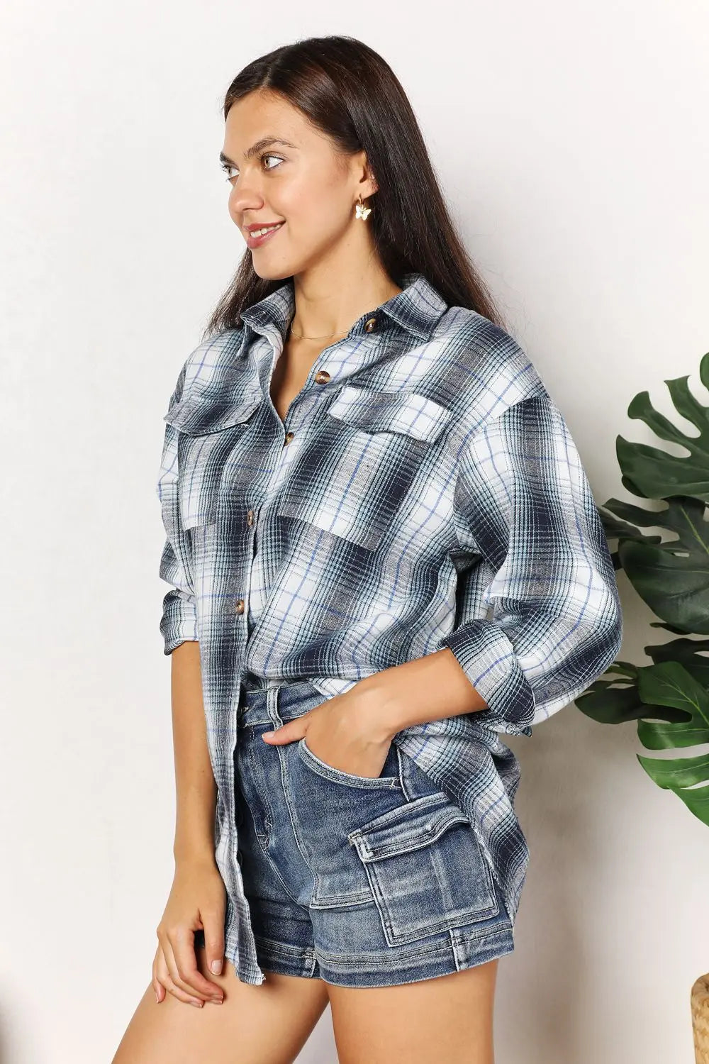 Mae Plaid Dropped Shoulder Shirt - ThingsWeUseAndLove 