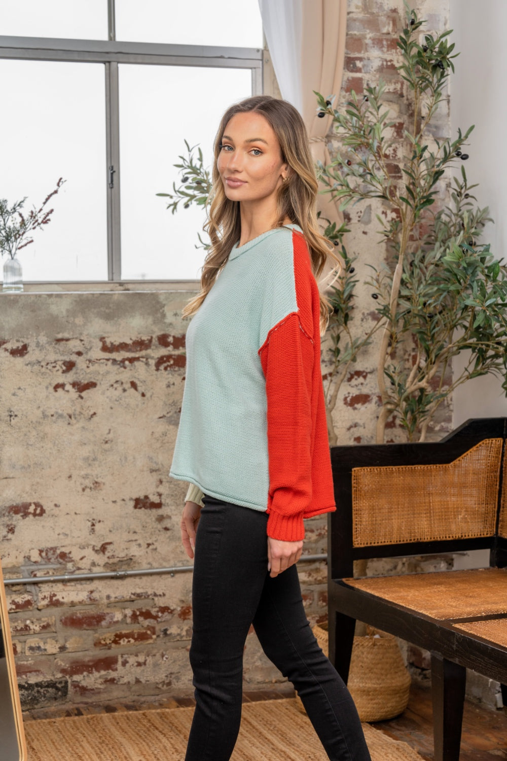 Color Block Drop Shoulder Sweater - ThingsWeUseAndLove 