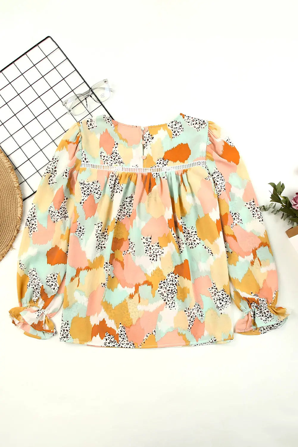 Boho Frill Multicolor Abstract Print Long Sleeve Blouse - ThingsWeUseAndLove 