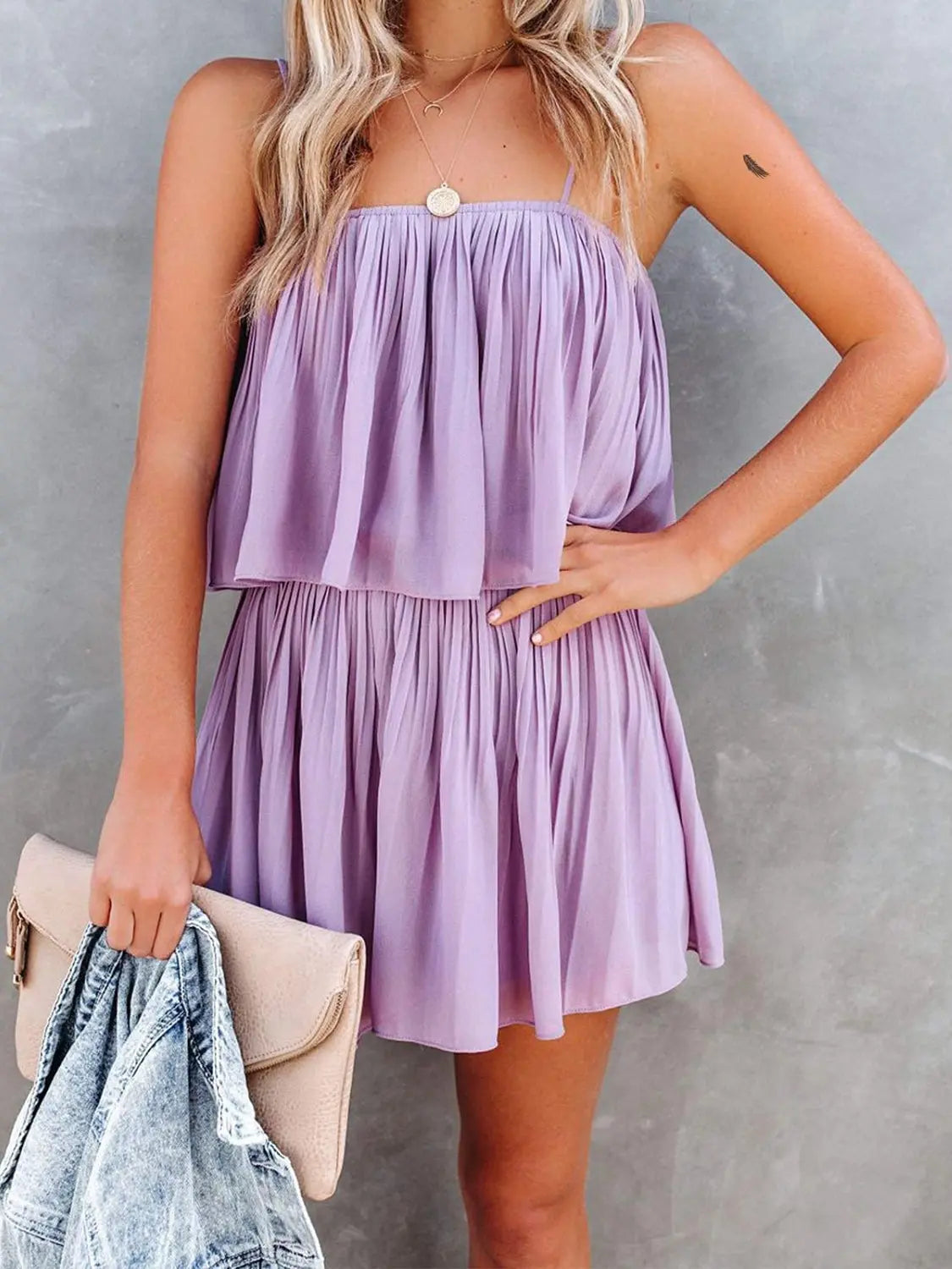 Ruched Spaghetti Strap Romper - ThingsWeUseAndLove Lilac-2XL