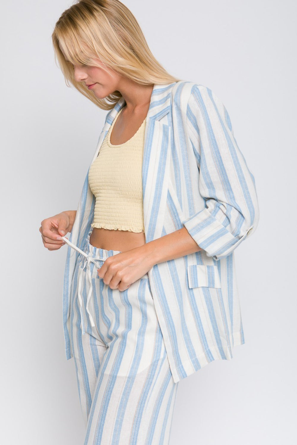 Love Tree Linen Woven Striped Blazer - ThingsWeUseAndLove 