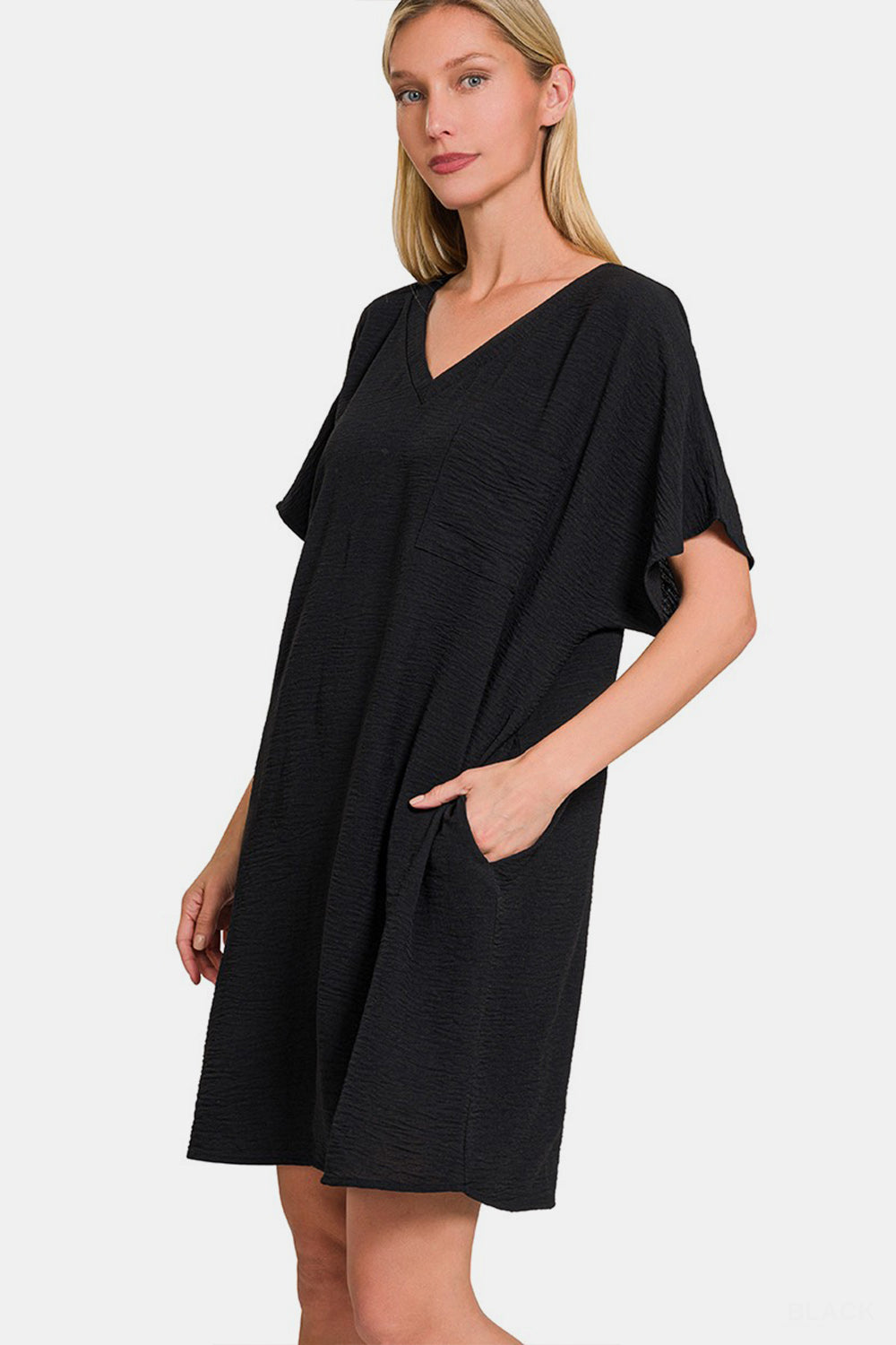 Zenana V-Neck Tee Dress with Pockets - ThingsWeUseAndLove 