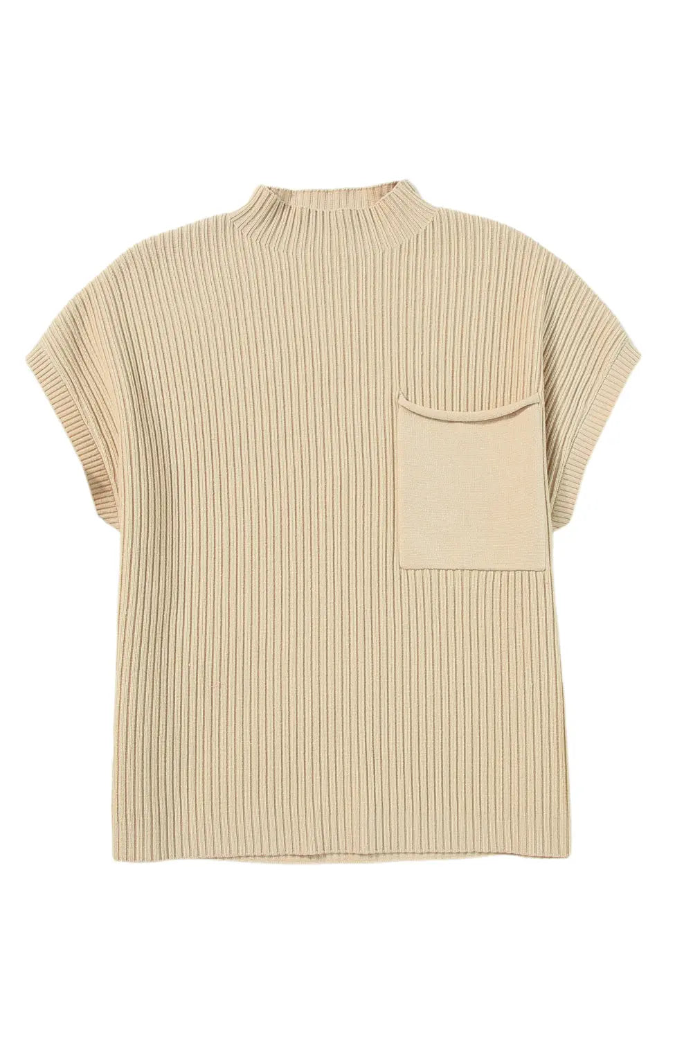 Gold Flame Patch Pocket Ribbed Knit Short Sleeve Sweater - ThingsWeUseAndLove 