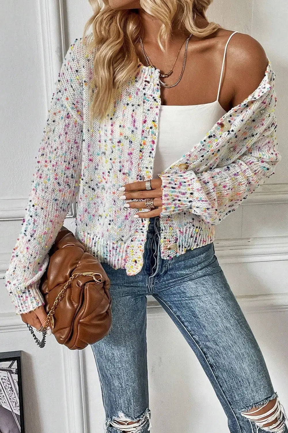 Long Sleeve Confetti Button Up Cardigan - ThingsWeUseAndLove 