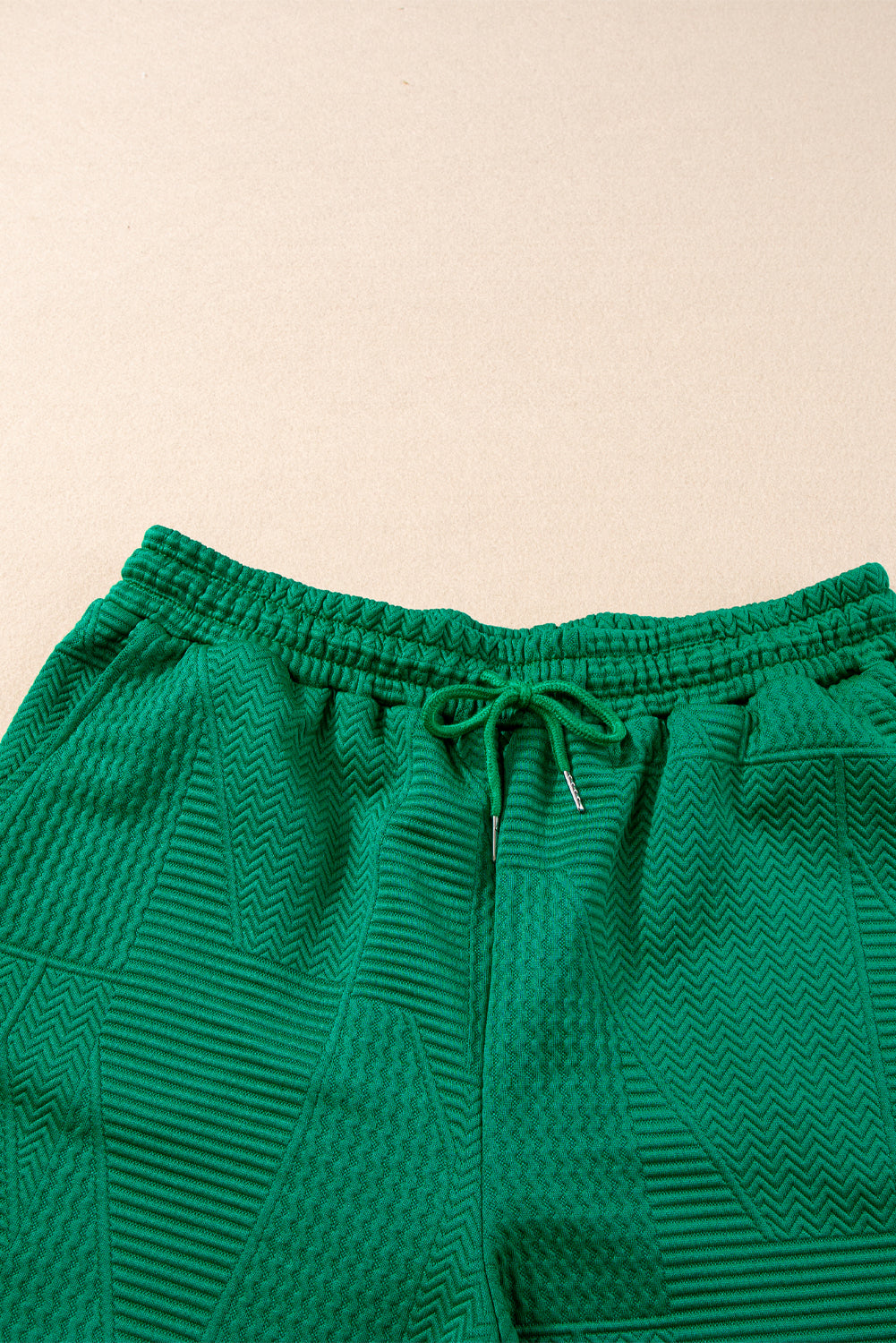 Dark Green Textured Ruffle Split Top and Drawstring Shorts - ThingsWeUseAndLove 