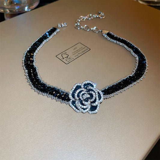 Alloy Crystal Rose Necklace - ThingsWeUseAndLove Black-One-Size