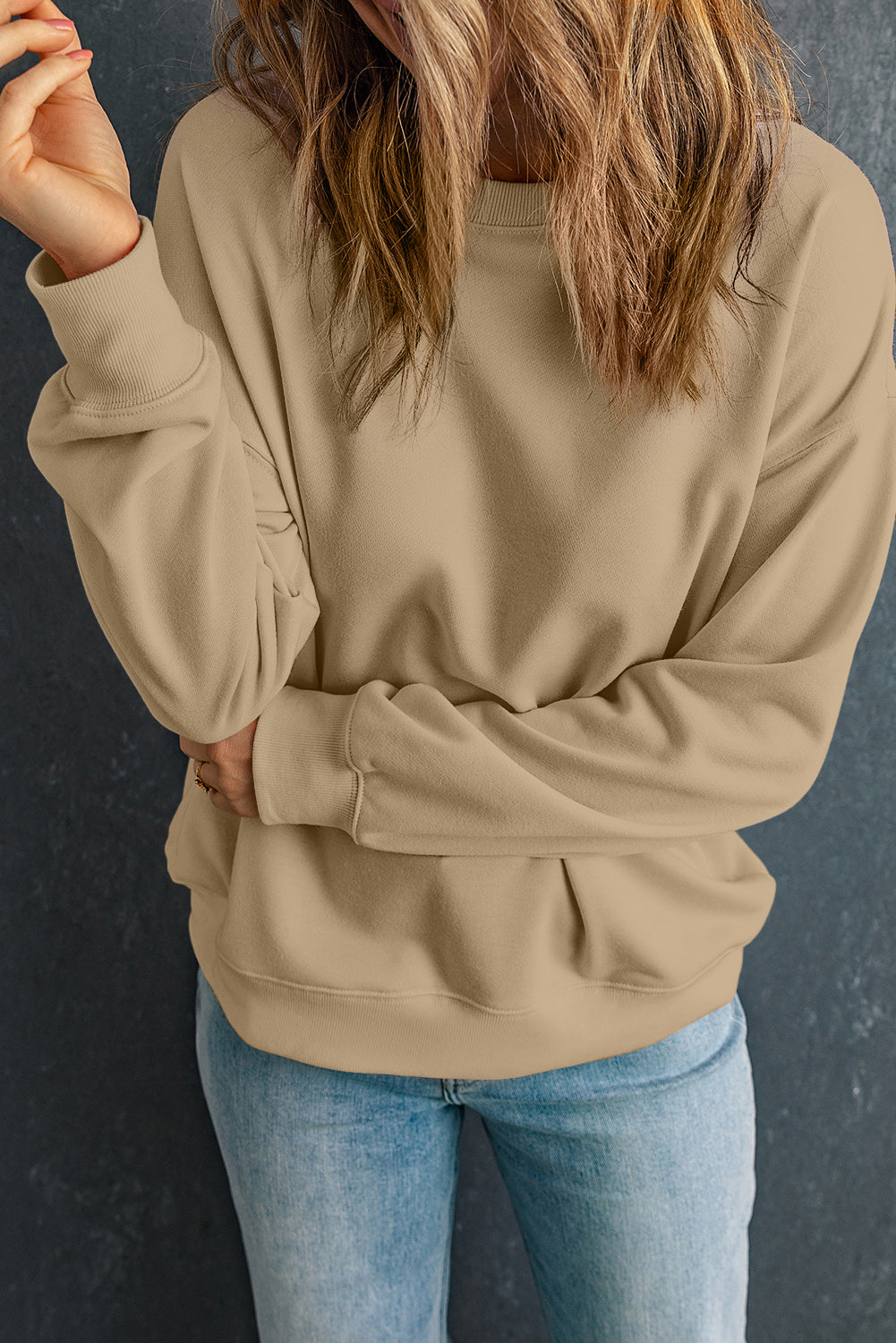 Irha Dropped Shoulder Round Neck  Sweatshirt - ThingsWeUseAndLove Khaki-2XL