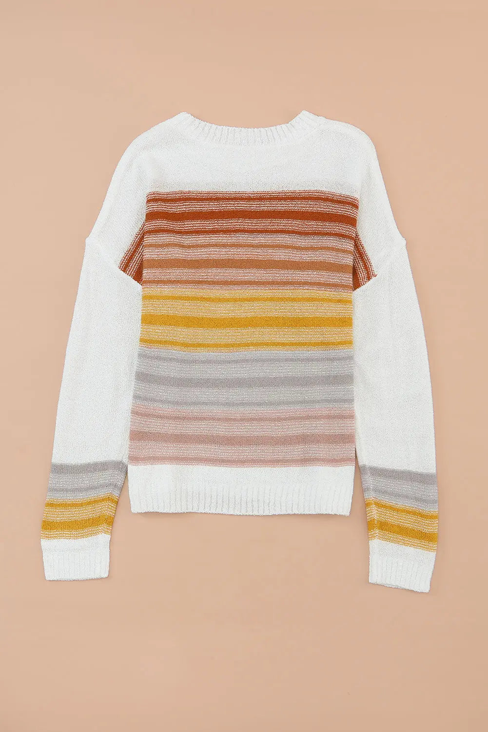 Multicolor Knitted Long Sleeve Pullover Striped Sweater - ThingsWeUseAndLove 