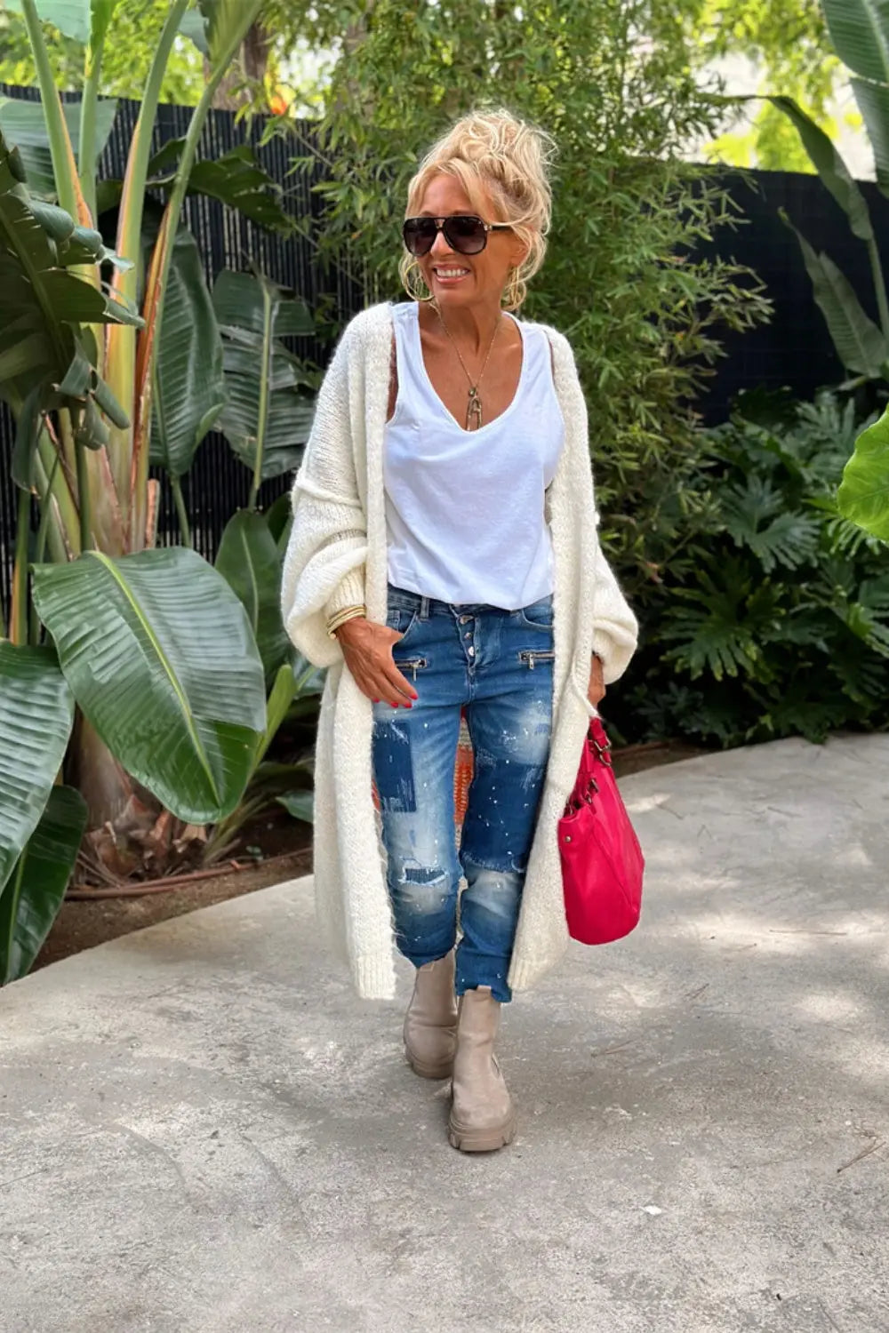 Lyddi Letter Dropped Shoulder Long Sleeve Cardigan - ThingsWeUseAndLove 