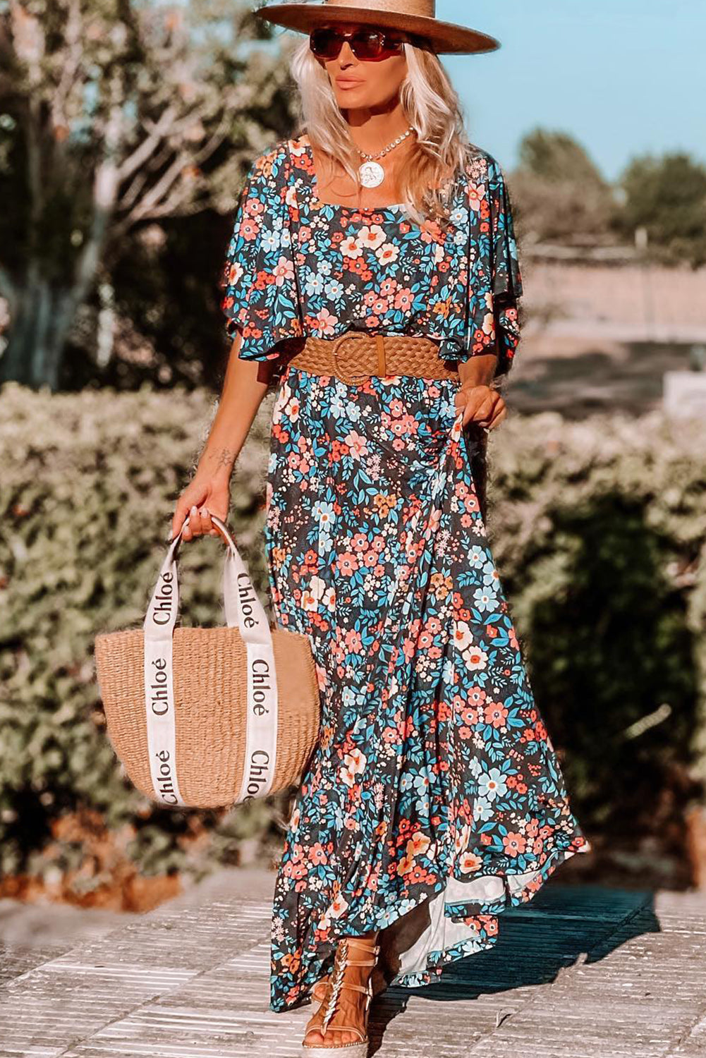 Boho Floral Print Knotted Backless Maxi Dress - ThingsWeUseAndLove 