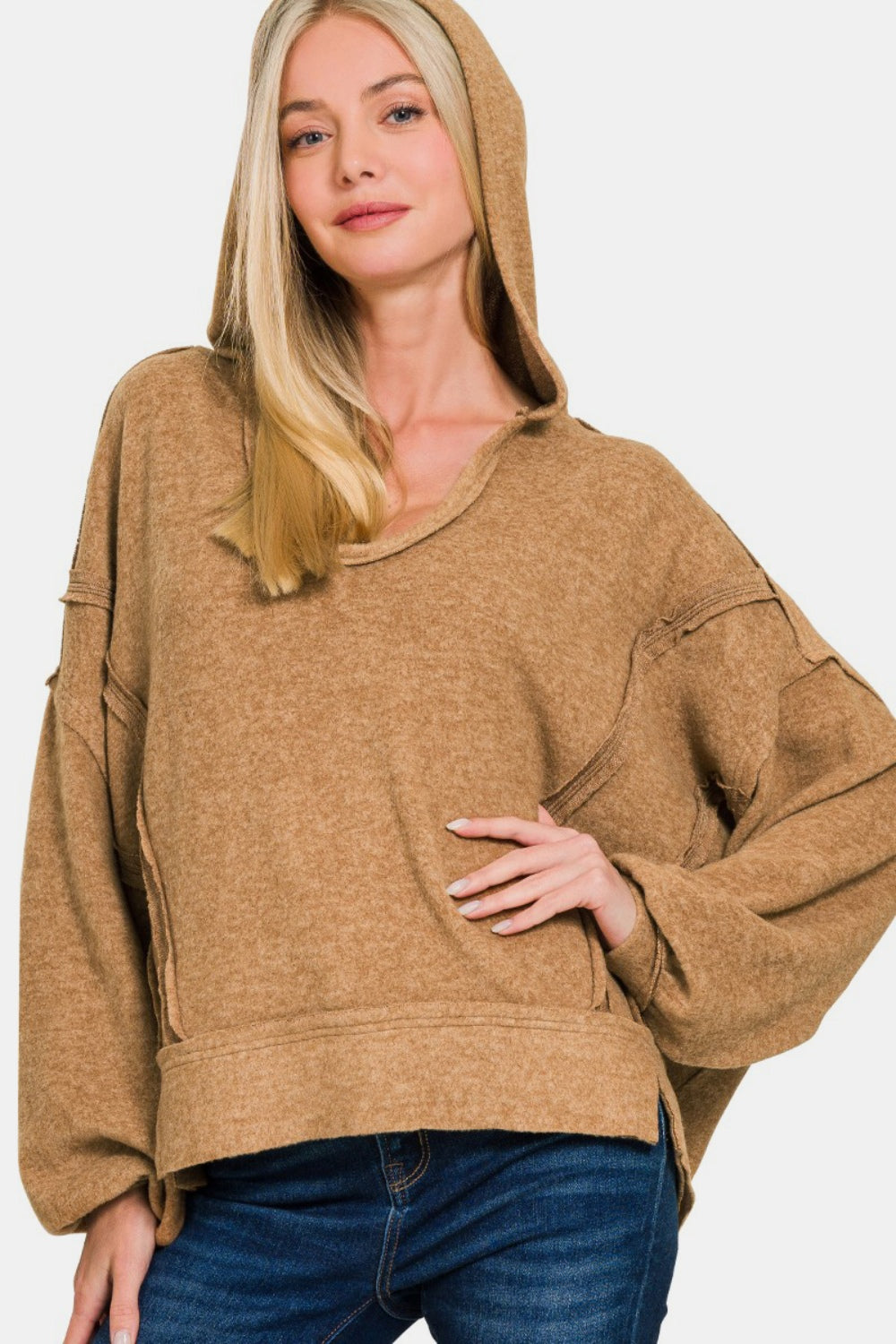 Brushed Hacci Exposed Seam Hoodie - ThingsWeUseAndLove 