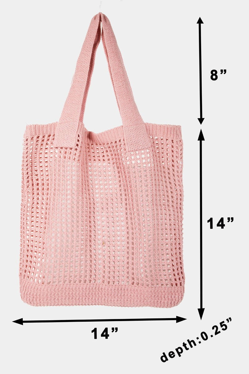 Fame Pointelle Knit Crochet Tote Bag - ThingsWeUseAndLove 