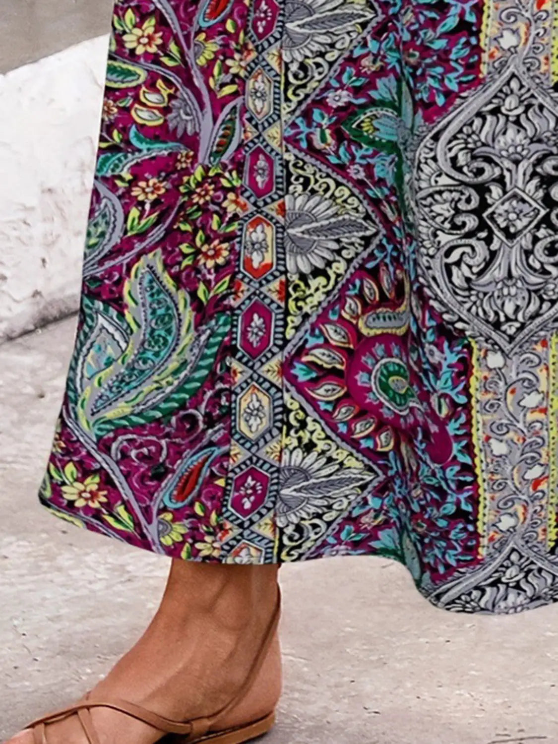 Slit Printed Elastic Waist Skirt - ThingsWeUseAndLove 