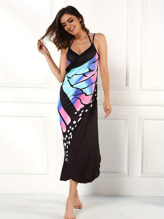 Printed Spaghetti Strap Cover Up - ThingsWeUseAndLove Black-2XL