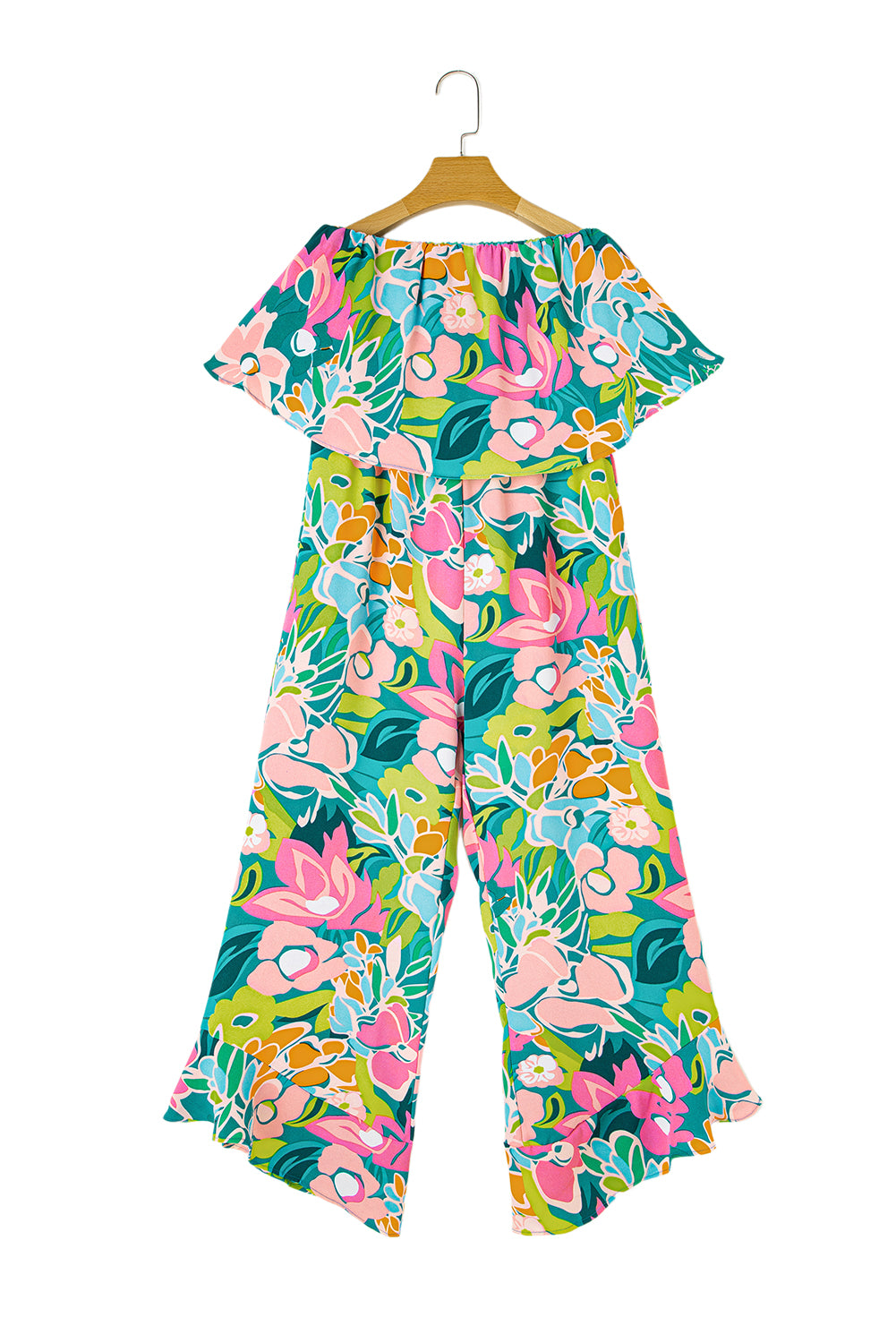 Tropical Print Strapless Ruffle Jumpsuit - ThingsWeUseAndLove 