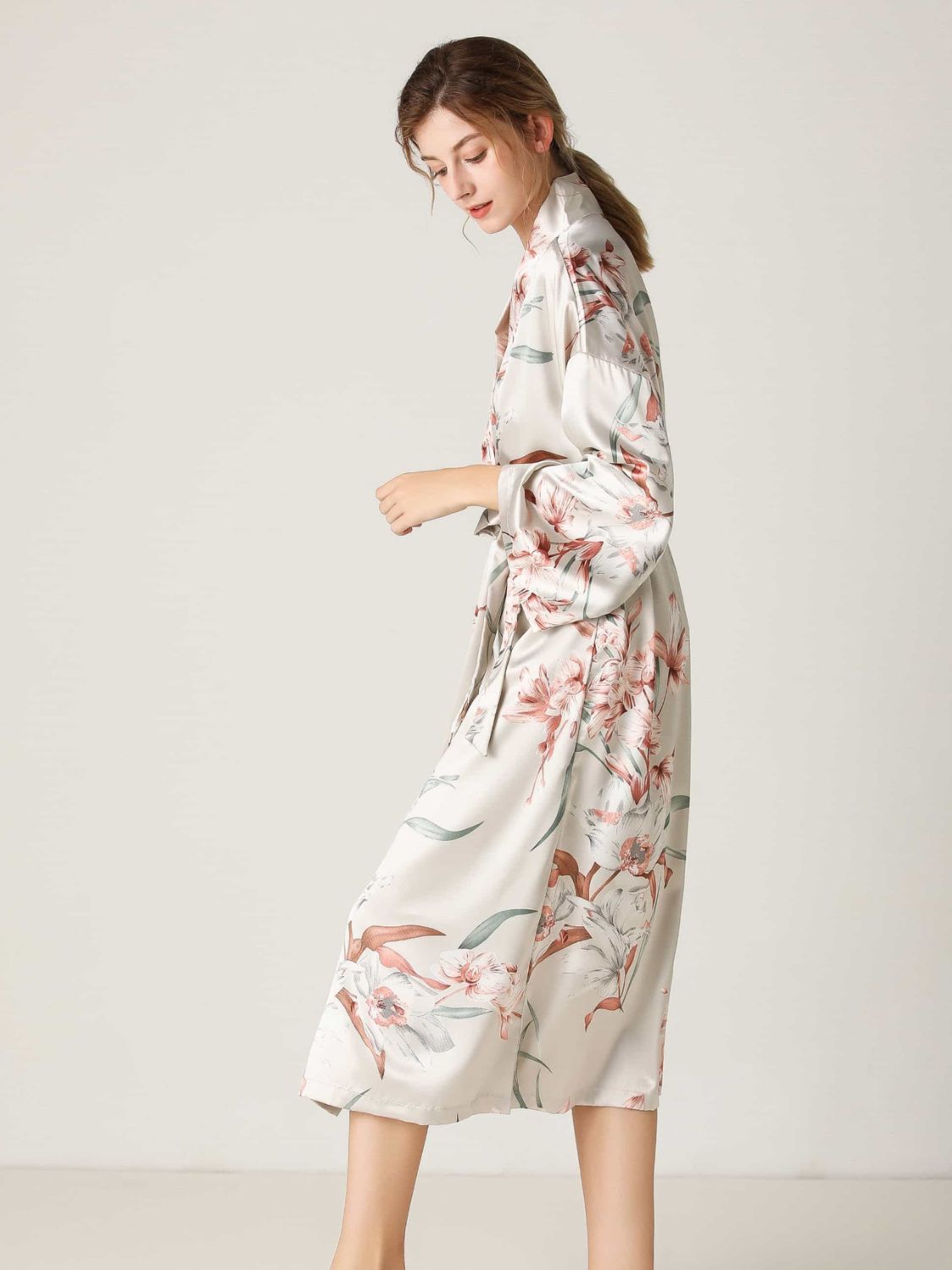 Floral Tie Waist Long Sleeve Robe - ThingsWeUseAndLove 