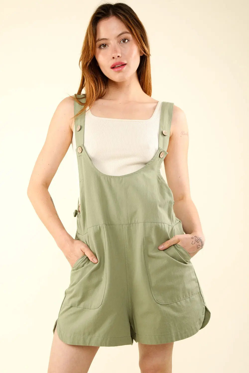 Joya Adjustable Waist Suspender Overalls with Pockets - ThingsWeUseAndLove Olive-L