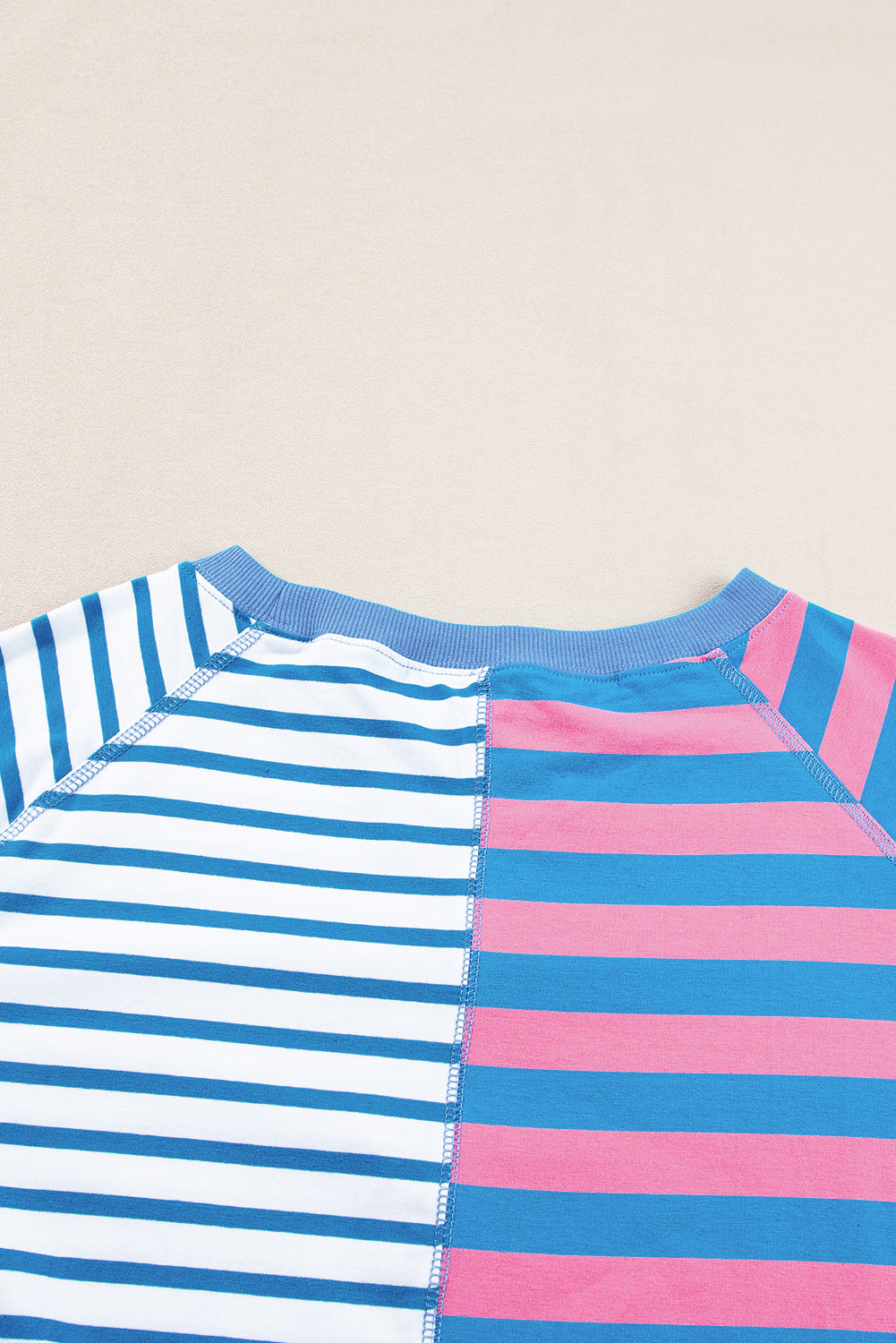 Pink Stripe Contrast Patchwork Oversized T Shirt - ThingsWeUseAndLove 