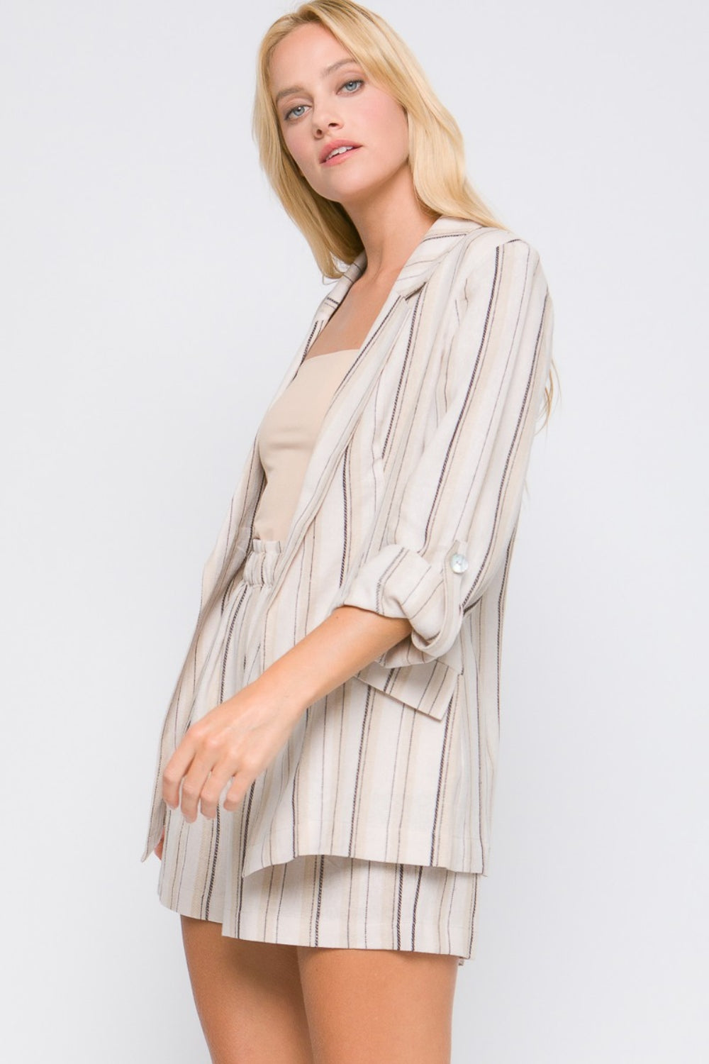 Love Tree Linen Woven Striped Blazer - ThingsWeUseAndLove 