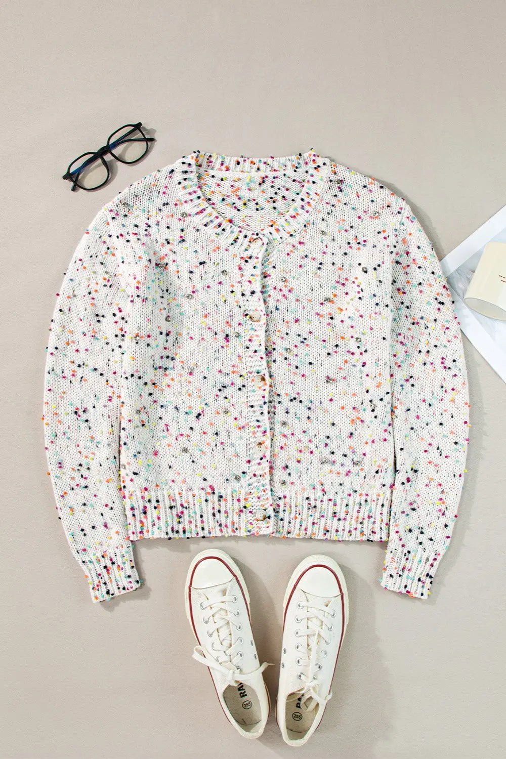 Long Sleeve Confetti Button Up Cardigan - ThingsWeUseAndLove 