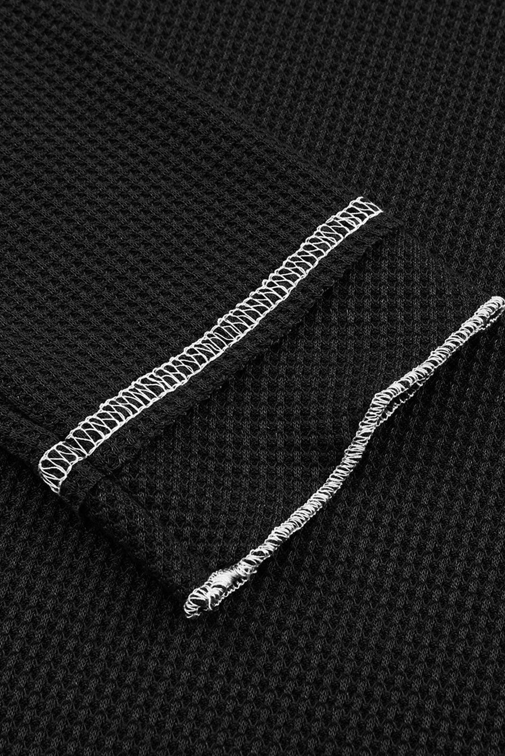 Blue Exposed Seam Textured Pullover Long Sleeve Top