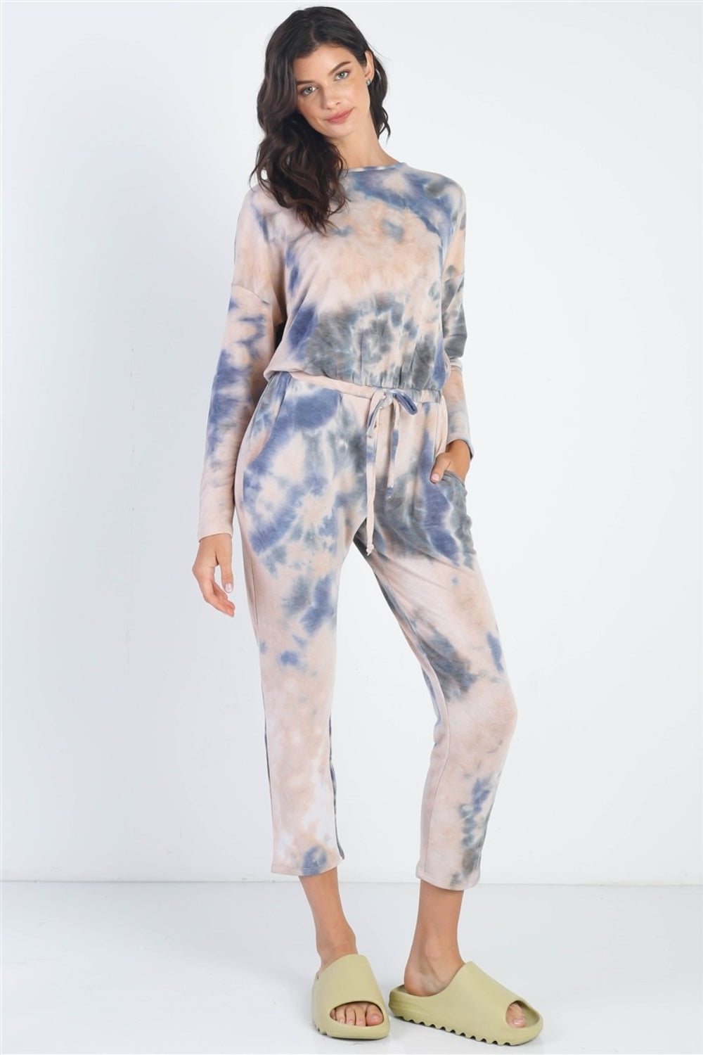 Tie-Dye Round Neck Long Sleeve Jumpsuit - ThingsWeUseAndLove 