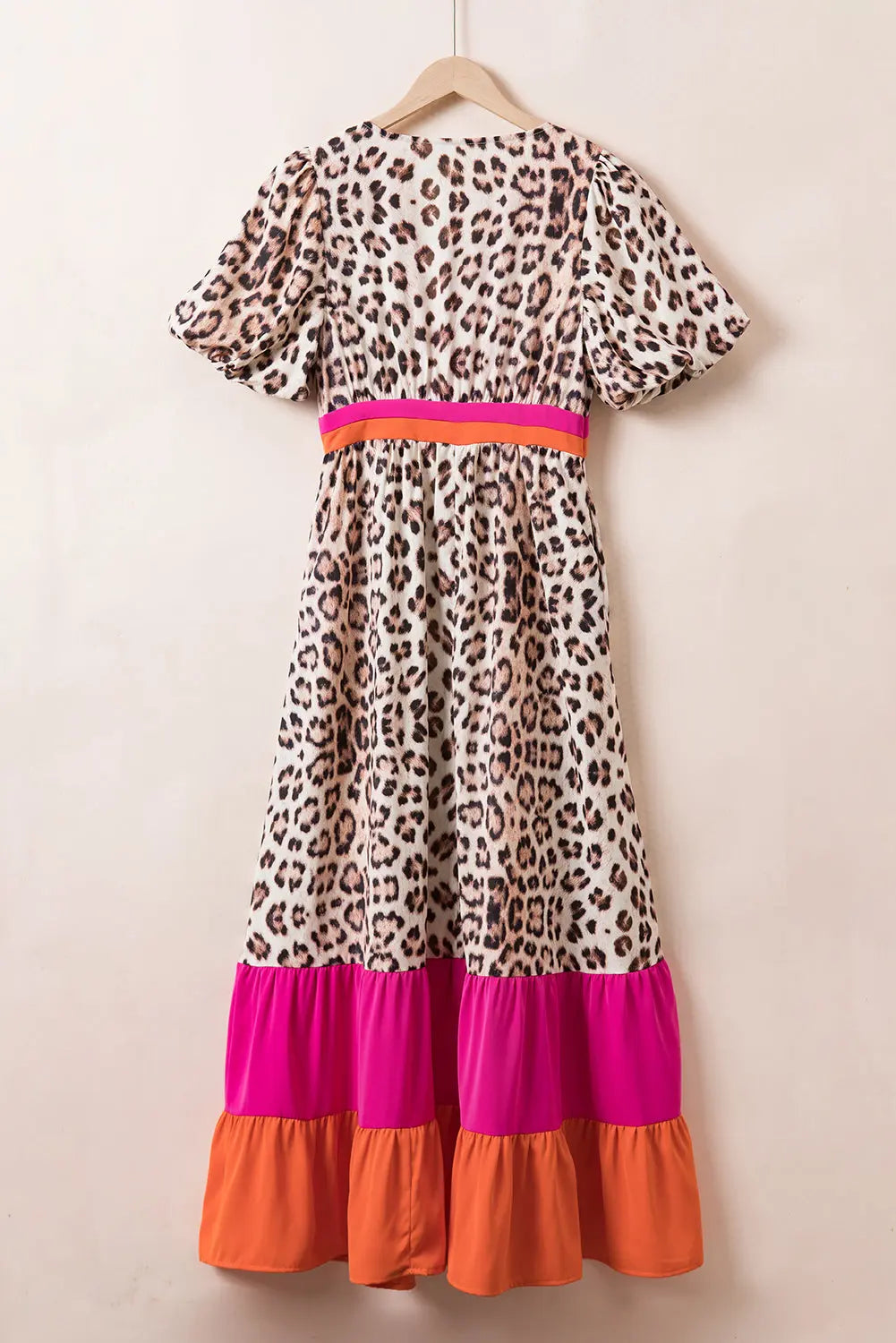 Leopard V-Neck Half Sleeve Maxi Dress - ThingsWeUseAndLove 