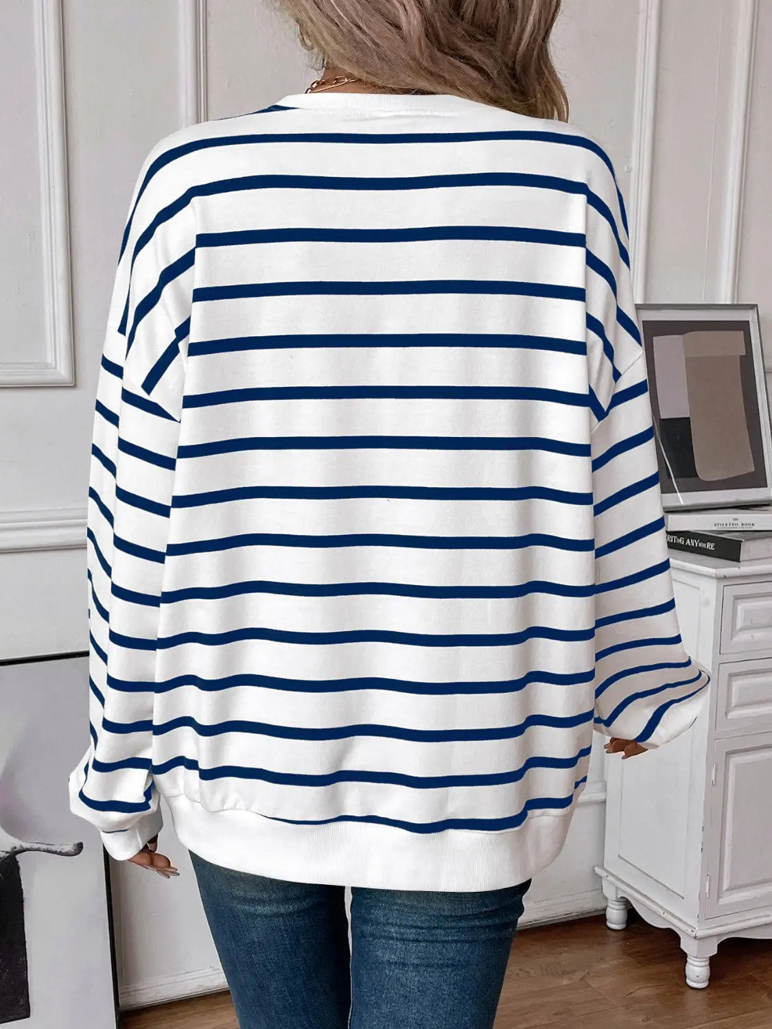 Leslie Striped Round Neck Long Sleeve Sweatshirt - ThingsWeUseAndLove 