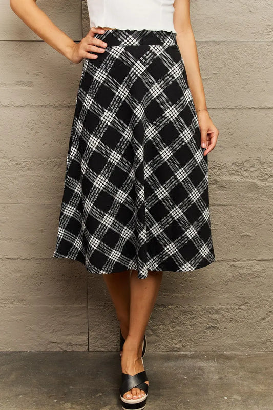 Wide Waistband Knee Length Skirt - ThingsWeUseAndLove Plaid-XL