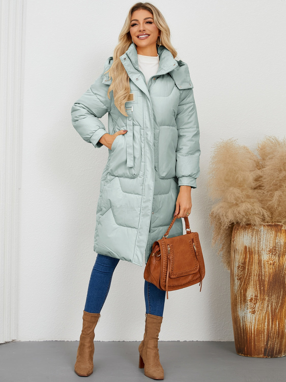 Long Sleeve Longline Hooded Winter Coat