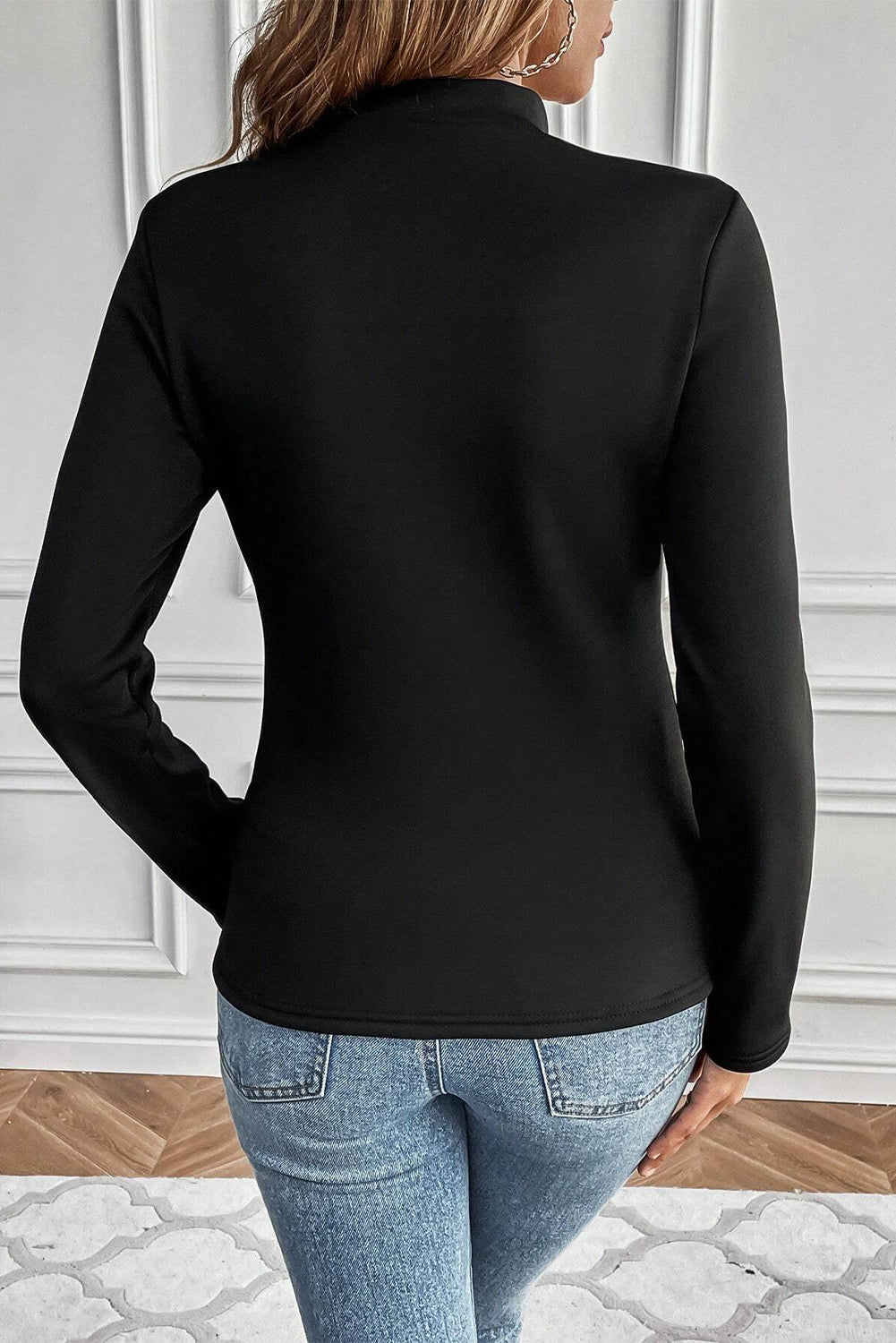 Black Mock Neck Thermal Lined Long Sleeve Top - ThingsWeUseAndLove 