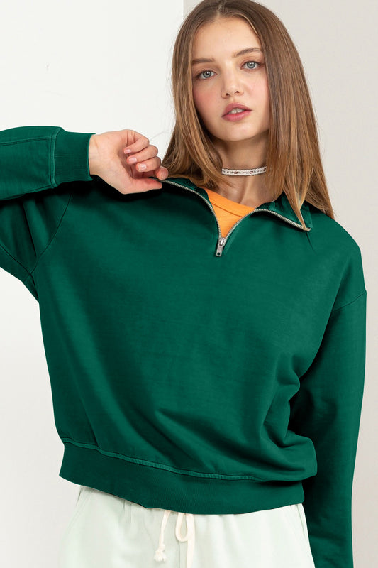 Love Half Zip Drop Shoulder Sweatshirt - ThingsWeUseAndLove 