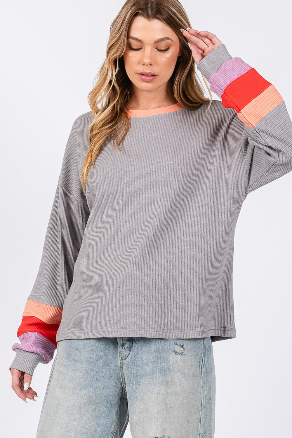 Color Block Waffle Knit T-Shirt - ThingsWeUseAndLove 