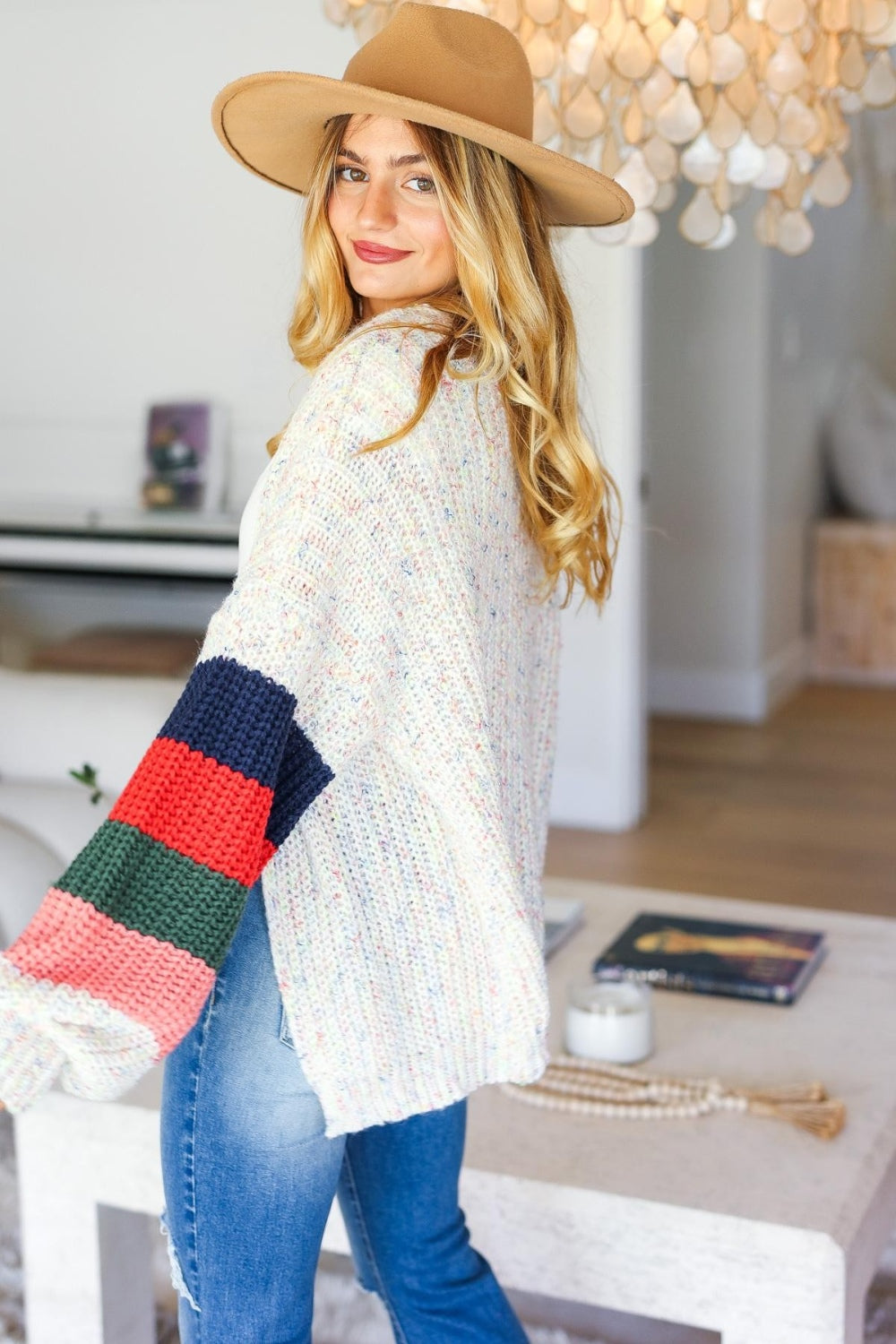 Color Block Open Front Cardigan - ThingsWeUseAndLove 