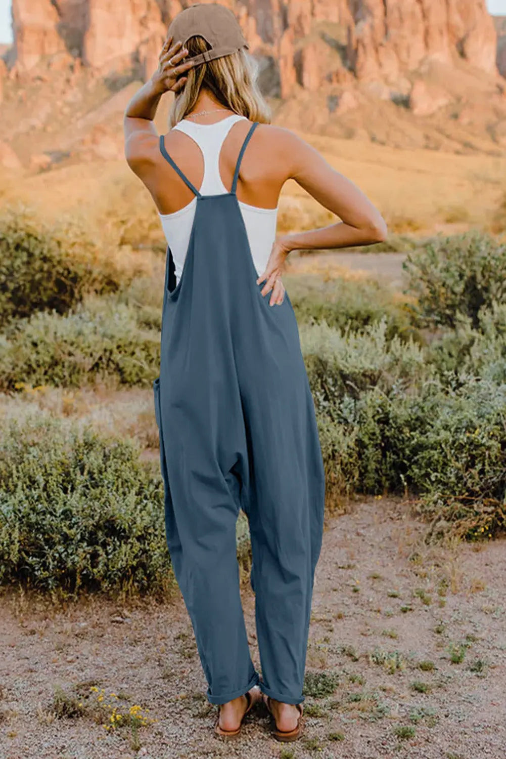 Dakota Size Inclusive V-Neck Sleeveless Jumpsuit with Pockets - ThingsWeUseAndLove 