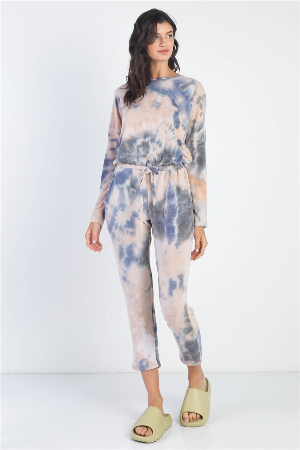 Tie-Dye Round Neck Long Sleeve Jumpsuit - ThingsWeUseAndLove 